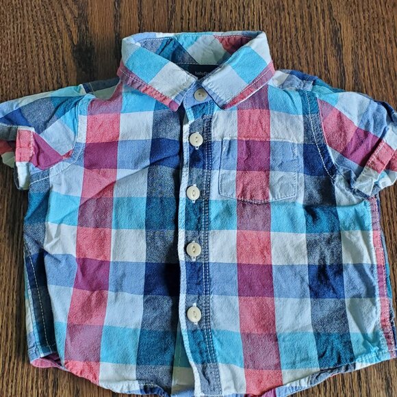 Other - Baby Boy Plaid Button-Up Shirt 6-12M | Short Sleeve Cotton Dress Shirt |